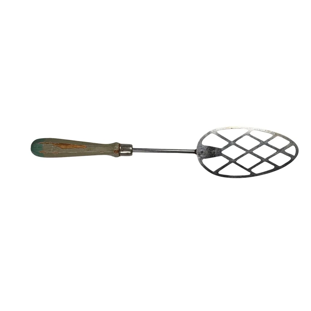 Vintage A & J Stainless Steel Potato Masher Wood Handle Wire Masher Farmhouse